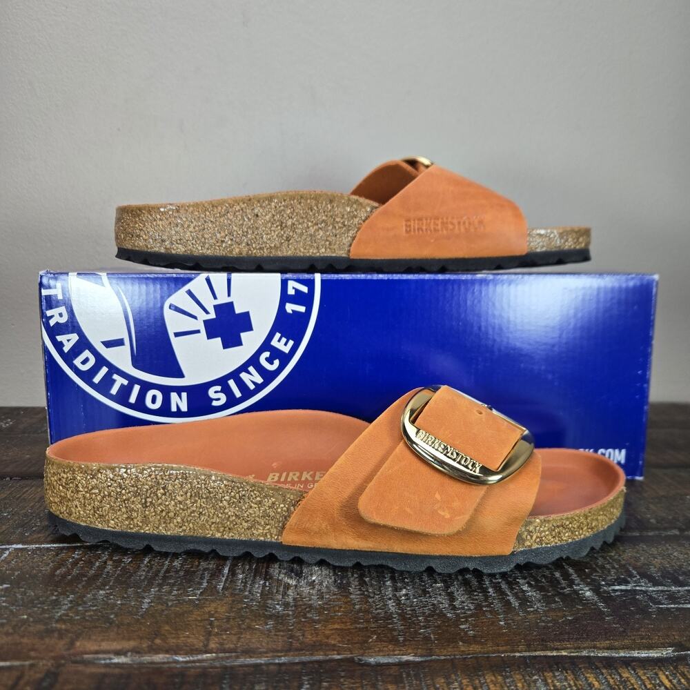 NEW Birkenstock Madrid Big Buckle Womens Size 7 EU 38 Narrow Sandals Orange